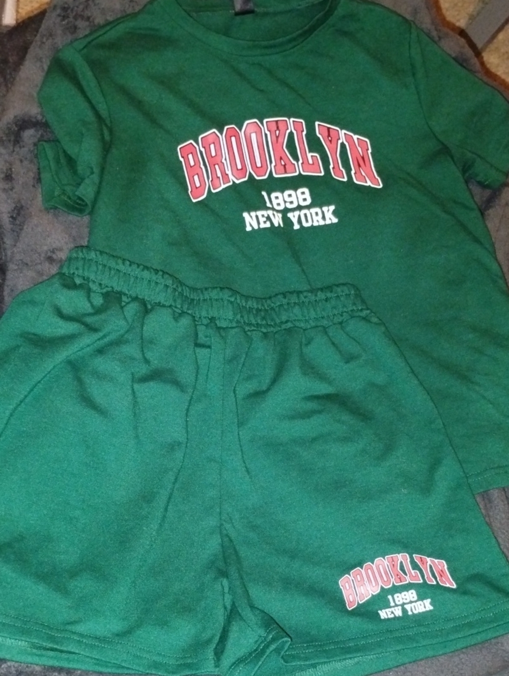 SHEIN Green Athletic Shorts with Brooklyn Print